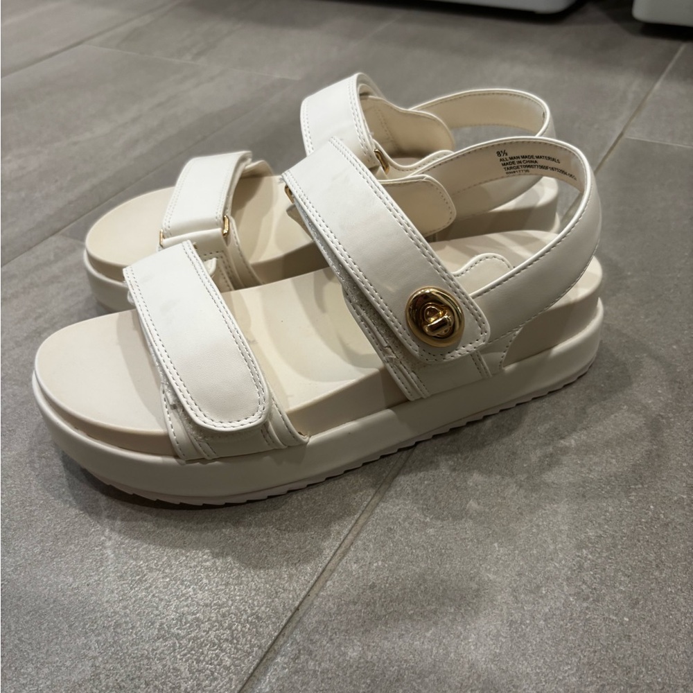 a new day White Platform Velcro Sandals with Gold Accent